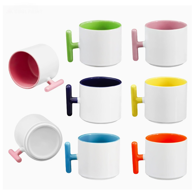 Sublimation Mug Blank - 2개 세트 창의적인 T자형 손잡이 세라믹