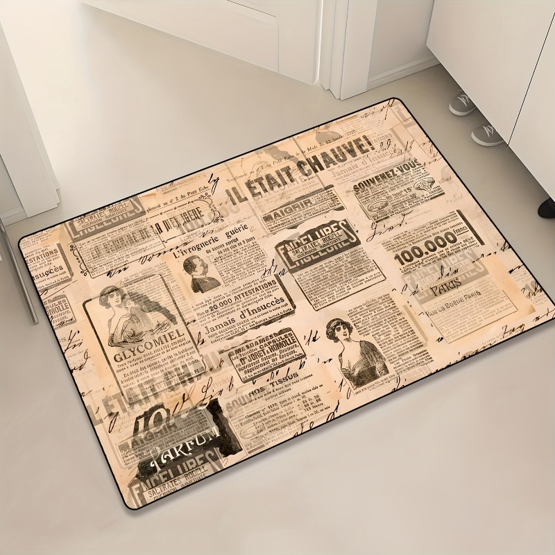 빈티지 프랑스 신문 프린트 플란넬 도어매트 레트로 앤틱 - Commercial Newspaper Printing 리뷰 및 가격